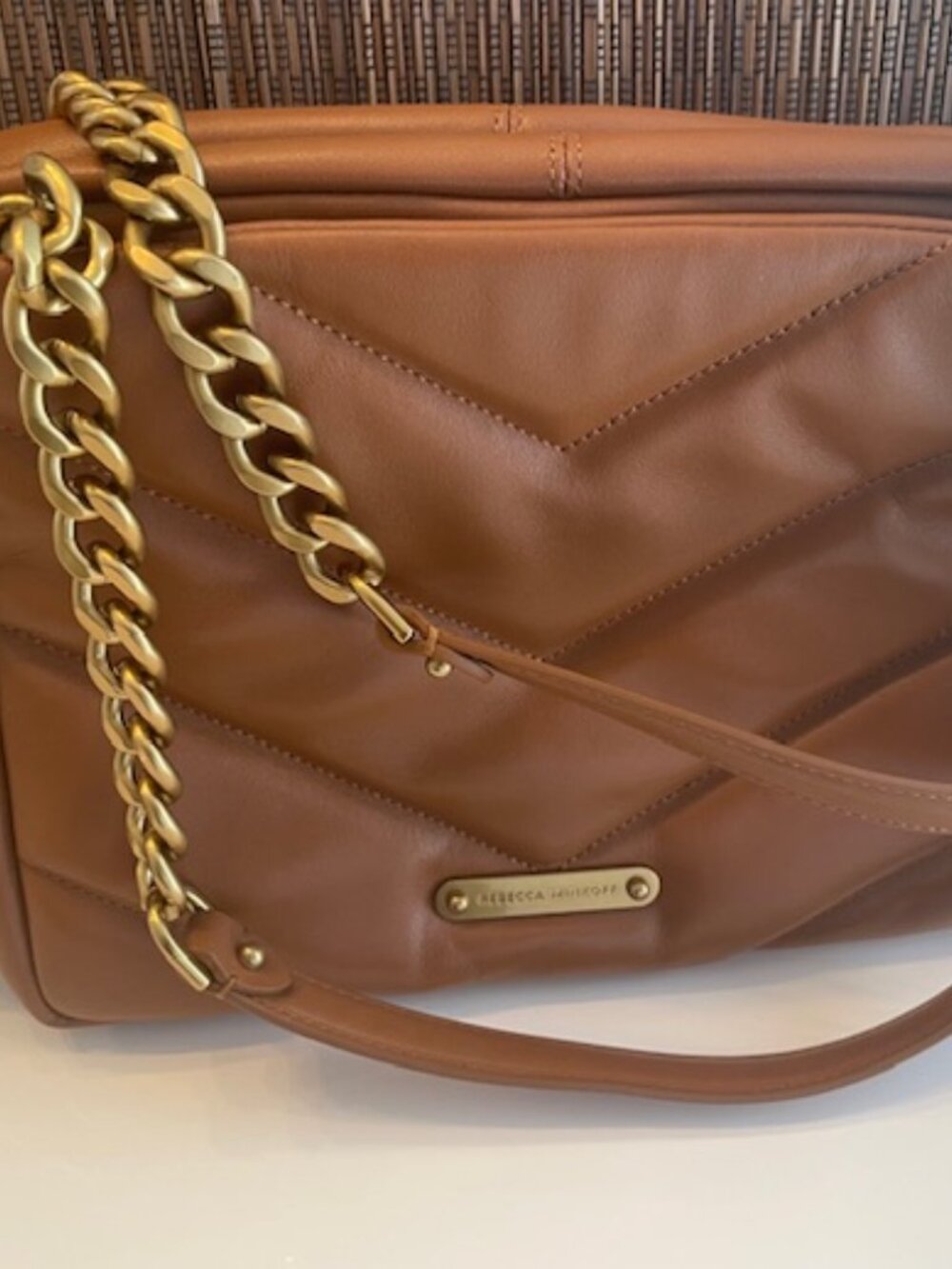 Rebecca Minkoff Edie Maxi Leather shoulder Bag in caramel